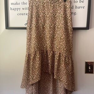 Altar'd State Floral Midi Skirt in Brown and Pink